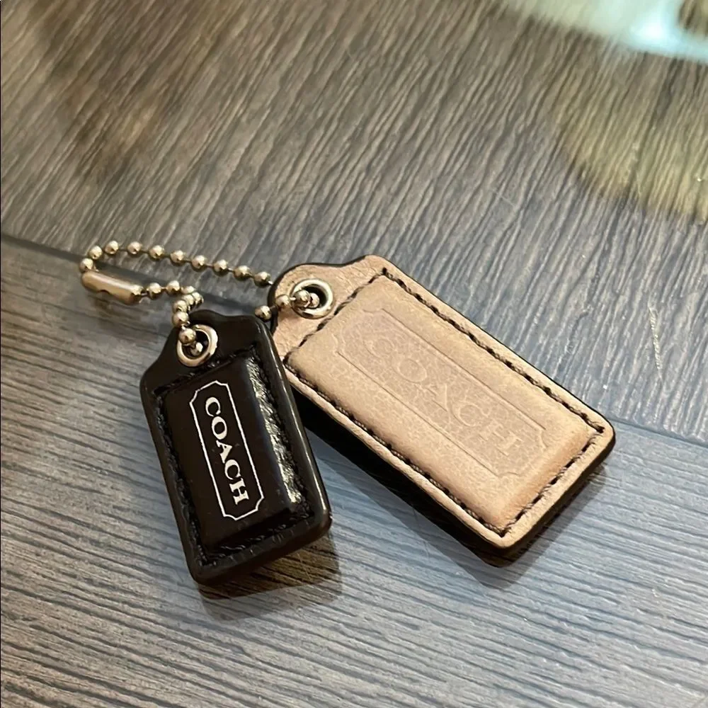 Coach Black and Grayish Tan Leather Keychain Set
